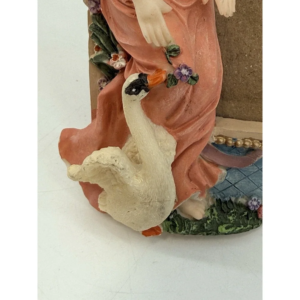 Angel-Themed Resin Picture Frame With Rose & Geese Details